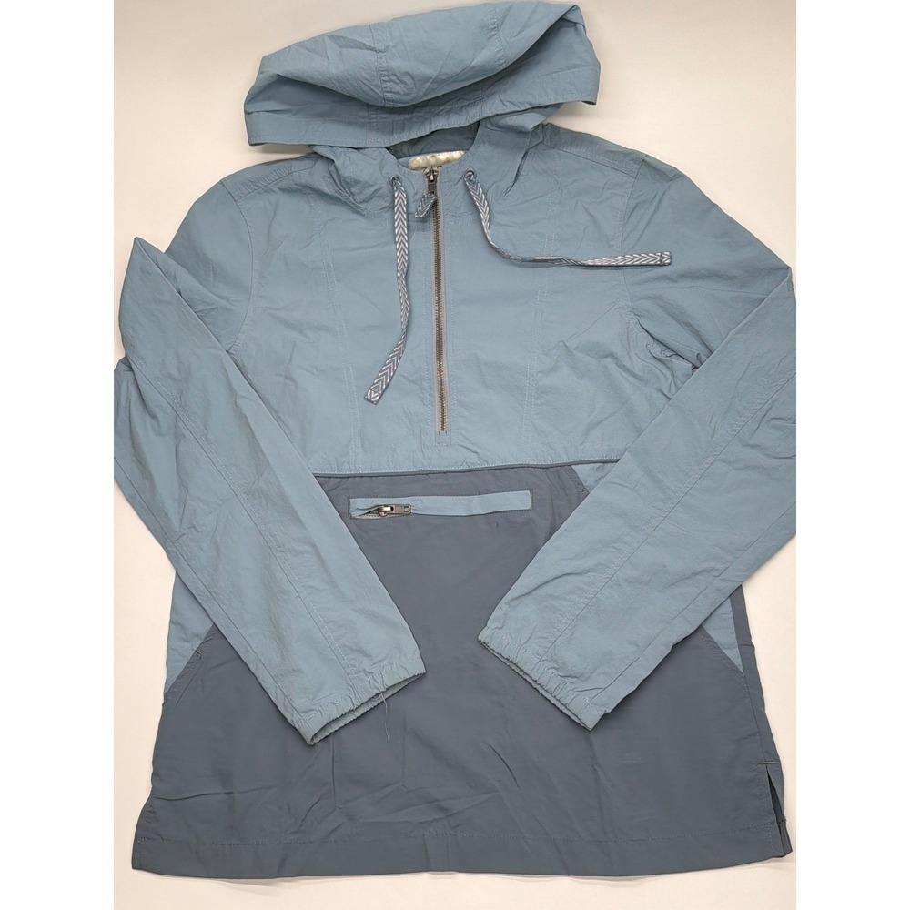 Zine Mens Blue Colorblock Anorak Half Zip Hooded Windbreaker Jacket Medium